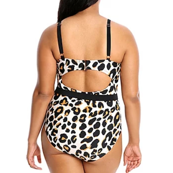 LYSA Cheetah Animal Print Belted Beth One Piece Swimsuit 2X 22W/24W - Picture 2 of 14